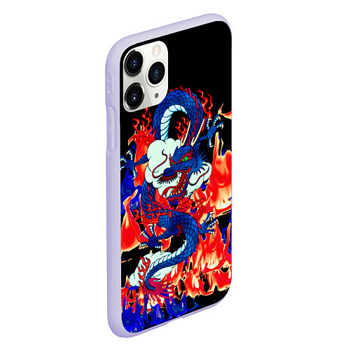 Чехол iPhone 11 Pro матовый Огненный Дракон / 3D-Светло-сиреневый – фото 2