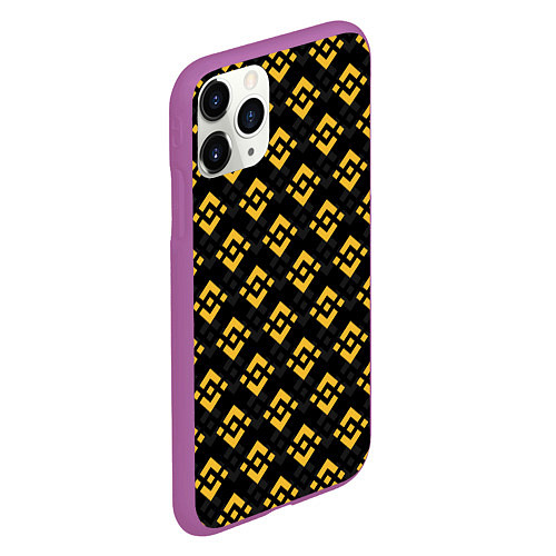 Чехол iPhone 11 Pro матовый ЭМБЛЕМА БИНАНС ПАТТЕРН BINANCE / 3D-Фиолетовый – фото 2