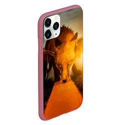 Чехол iPhone 11 Pro матовый Лиса с рогами оленя, цвет: 3D-малиновый — фото 2