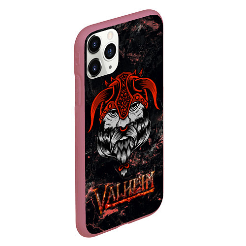Чехол iPhone 11 Pro матовый Valheim лицо викинга / 3D-Малиновый – фото 2