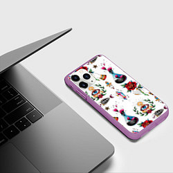 Чехол iPhone 11 Pro матовый Old school tattoo, цвет: 3D-фиолетовый — фото 2