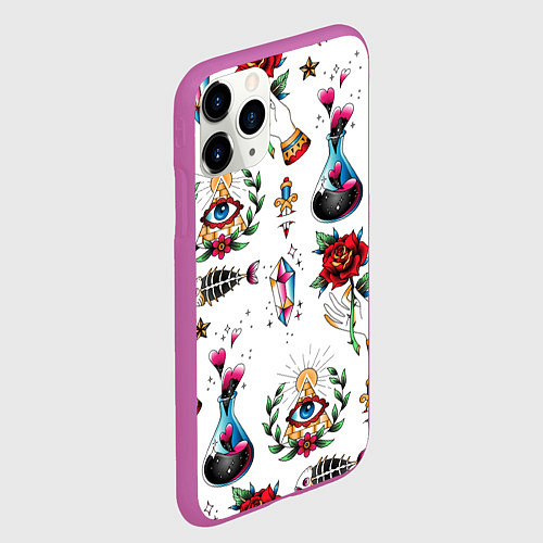 Чехол iPhone 11 Pro матовый Old school tattoo / 3D-Фиолетовый – фото 2