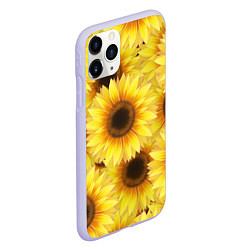Чехол iPhone 11 Pro матовый Подсолнухи в поле, цвет: 3D-светло-сиреневый — фото 2