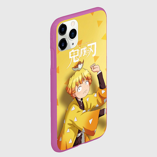 Чехол iPhone 11 Pro матовый Zenitsu Agatsuma Kimetsu no Yaiba / 3D-Фиолетовый – фото 2