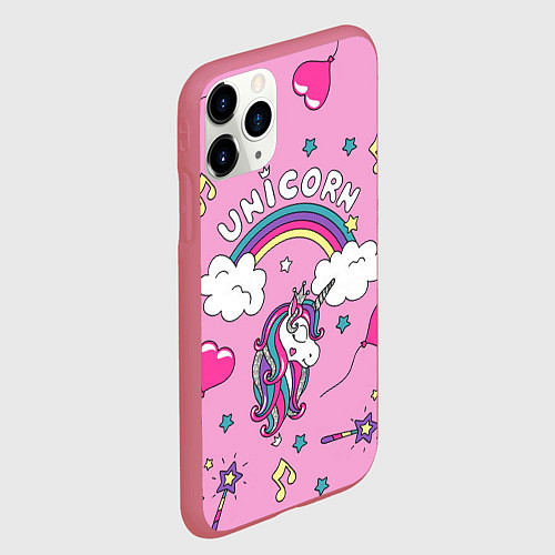 Чехол iPhone 11 Pro матовый Единорог Радужный / 3D-Малиновый – фото 2