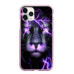 Чехол iPhone 11 Pro матовый НЕОНОВЫЙ ЛЕВ NEON LION, цвет: 3D-розовый