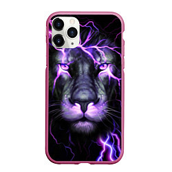 Чехол iPhone 11 Pro матовый НЕОНОВЫЙ ЛЕВ NEON LION, цвет: 3D-малиновый