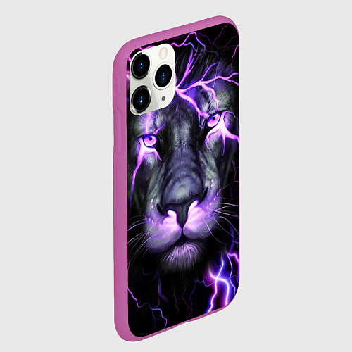 Чехол iPhone 11 Pro матовый НЕОНОВЫЙ ЛЕВ NEON LION / 3D-Фиолетовый – фото 2