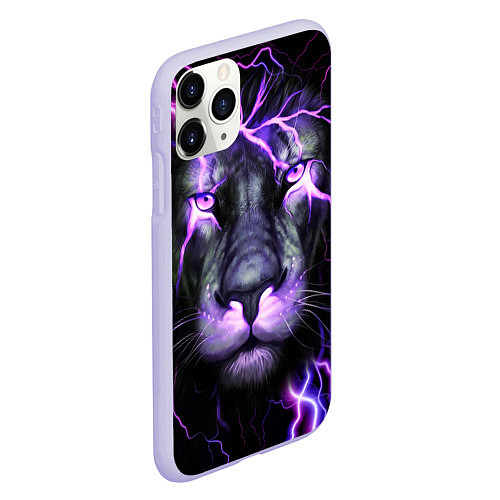 Чехол iPhone 11 Pro матовый НЕОНОВЫЙ ЛЕВ NEON LION / 3D-Светло-сиреневый – фото 2