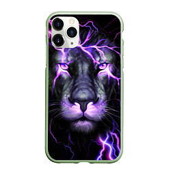 Чехол iPhone 11 Pro матовый НЕОНОВЫЙ ЛЕВ NEON LION, цвет: 3D-салатовый