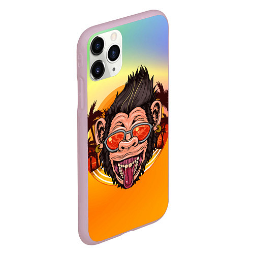 Чехол iPhone 11 Pro матовый Веселая обезьяна в очках / 3D-Розовый – фото 2