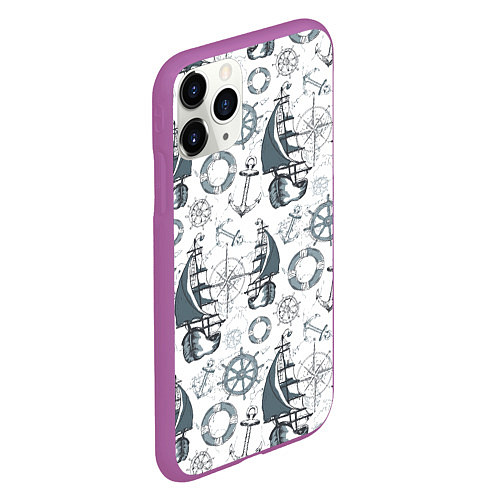 Чехол iPhone 11 Pro матовый Морской узор Nautical Pattern / 3D-Фиолетовый – фото 2