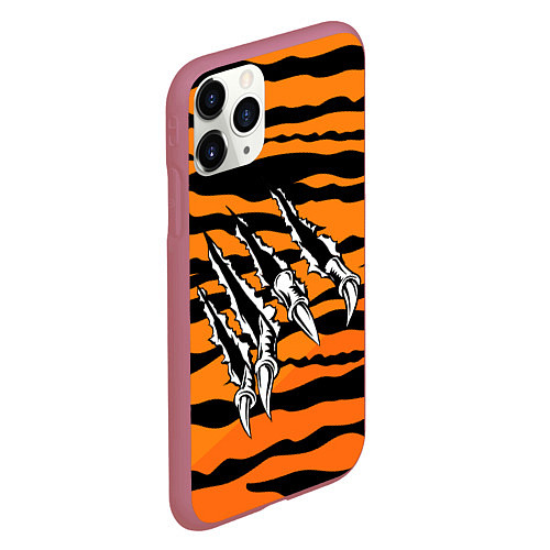 Чехол iPhone 11 Pro матовый След от когтей тигра / 3D-Малиновый – фото 2