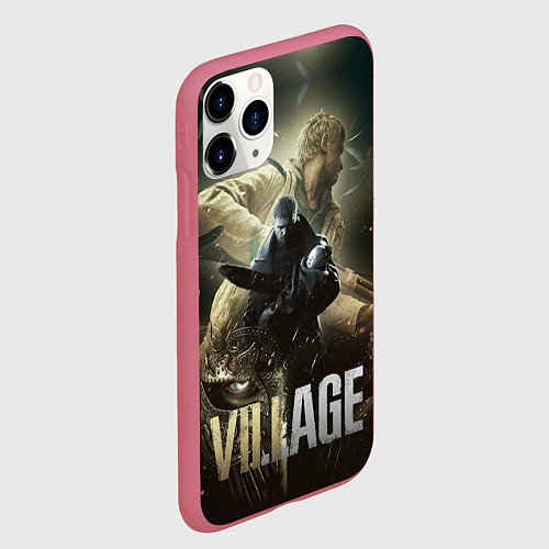 Чехол iPhone 11 Pro матовый Итан,Крис и деревня RE8 / 3D-Малиновый – фото 2