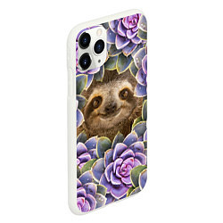 Чехол iPhone 11 Pro матовый Ленивец среди цветов, цвет: 3D-белый — фото 2