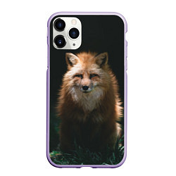 Чехол iPhone 11 Pro матовый Хитрый лис на черном фоне, цвет: 3D-светло-сиреневый