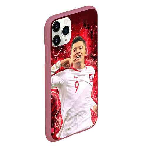 Чехол iPhone 11 Pro матовый Lewandowski Левандовски 9 / 3D-Малиновый – фото 2