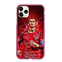 Чехол iPhone 11 Pro матовый Cristiano Ronaldo Portugal, цвет: 3D-малиновый