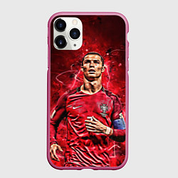 Чехол iPhone 11 Pro матовый Cristiano Ronaldo Portugal, цвет: 3D-малиновый