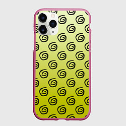 Чехол iPhone 11 Pro матовый Узор спиральки на желтом фоне, цвет: 3D-малиновый