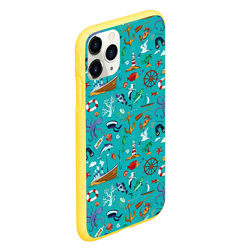 Чехол iPhone 11 Pro матовый Морские обитатели / 3D-Желтый – фото 2