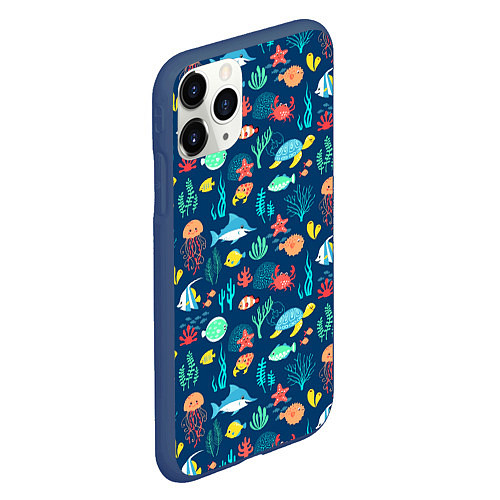 Чехол iPhone 11 Pro матовый Морские жители / 3D-Тёмно-синий – фото 2