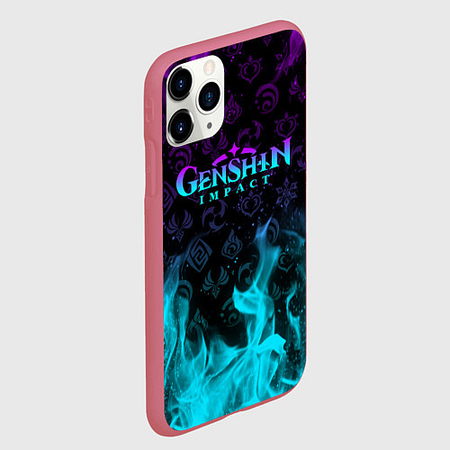 Чехол iPhone 11 Pro матовый GENSHIN IMPACT НЕОНОВЫЙ ОГОНЬ / 3D-Малиновый – фото 2