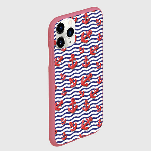 Чехол iPhone 11 Pro матовый Красные якоря / 3D-Малиновый – фото 2