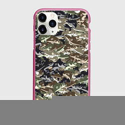 Чехол iPhone 11 Pro матовый Камуфляж для рыбака, цвет: 3D-малиновый