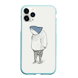Чехол iPhone 11 Pro матовый Акула в свитере цвета 3D-мятный — фото 1