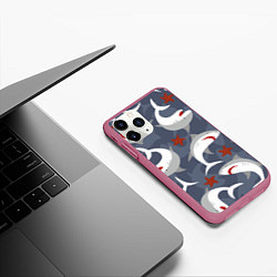 Чехол iPhone 11 Pro матовый Акулы, цвет: 3D-малиновый — фото 2