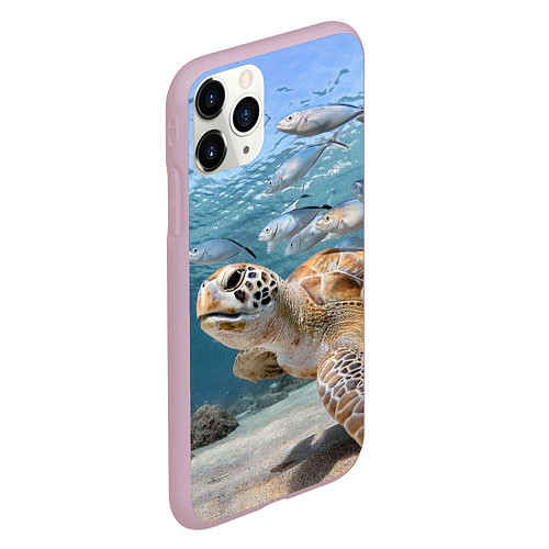 Чехол iPhone 11 Pro матовый Морская черепаха / 3D-Розовый – фото 2