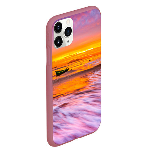 Чехол iPhone 11 Pro матовый Закат на пляже / 3D-Малиновый – фото 2