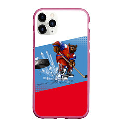 Чехол iPhone 11 Pro матовый Русский хоккей, цвет: 3D-малиновый