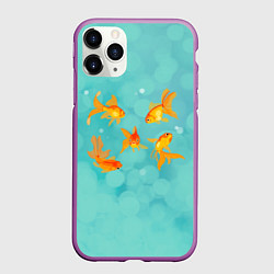 Чехол iPhone 11 Pro матовый Золотые рыбки, цвет: 3D-фиолетовый
