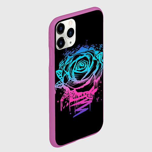 Чехол iPhone 11 Pro матовый Неоновая Роза Neon Rose / 3D-Фиолетовый – фото 2