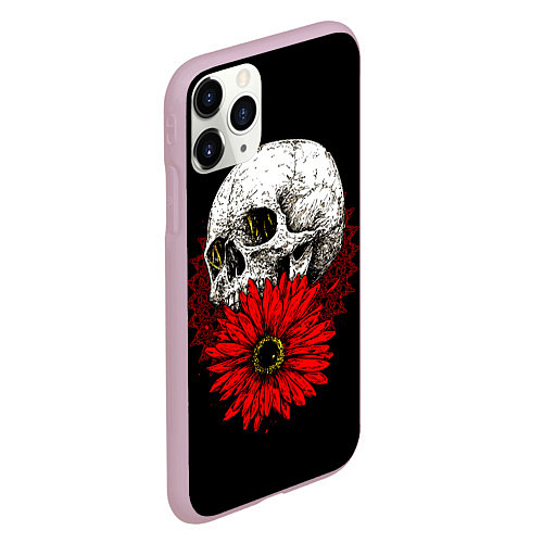 Чехол iPhone 11 Pro матовый Череп и Красный Цветок Skull / 3D-Розовый – фото 2