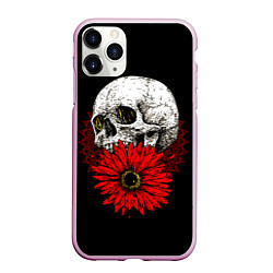 Чехол iPhone 11 Pro матовый Череп и Красный Цветок Skull