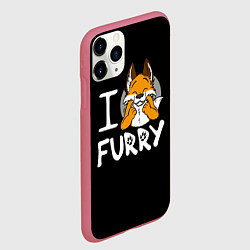 Чехол iPhone 11 Pro матовый I love furry, цвет: 3D-малиновый — фото 2