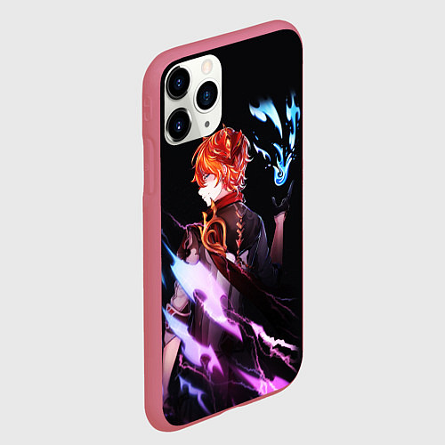 Чехол iPhone 11 Pro матовый ТАРТАЛЬЯ - GENSHIN IMPACT NEON / 3D-Малиновый – фото 2