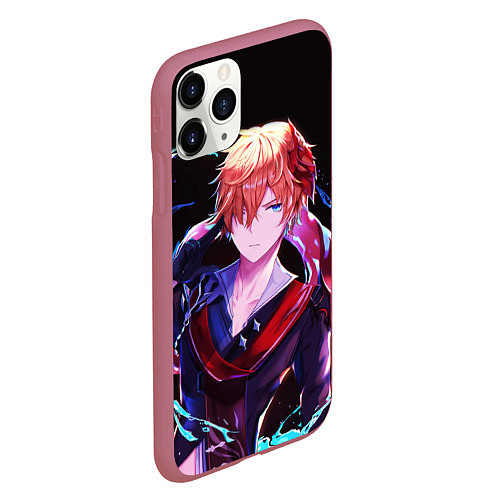 Чехол iPhone 11 Pro матовый ТАРТАЛЬЯ - ИГРА GENSHIN IMPACT / 3D-Малиновый – фото 2