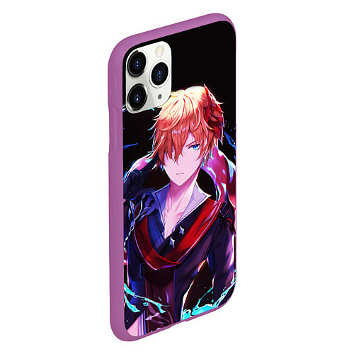 Чехол iPhone 11 Pro матовый ТАРТАЛЬЯ - ИГРА GENSHIN IMPACT / 3D-Фиолетовый – фото 2