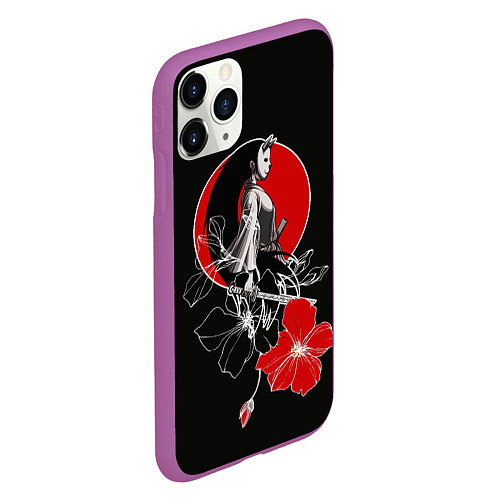 Чехол iPhone 11 Pro матовый Девушка-кошка-самурай / 3D-Фиолетовый – фото 2