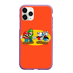 Чехол iPhone 11 Pro матовый CupHead x Mario, цвет: 3D-фиолетовый