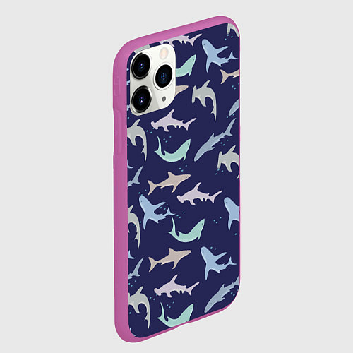 Чехол iPhone 11 Pro матовый Акулы разные / 3D-Фиолетовый – фото 2