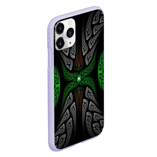 Чехол iPhone 11 Pro матовый Серо-Зеленые Узоры / 3D-Светло-сиреневый – фото 2