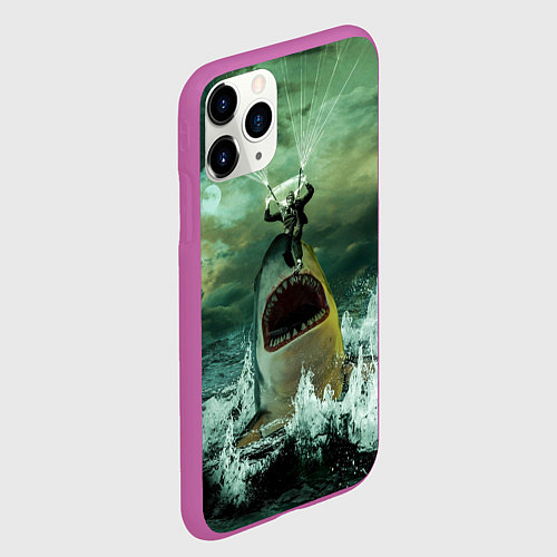 Чехол iPhone 11 Pro матовый Shark Attack Акула атакует / 3D-Фиолетовый – фото 2