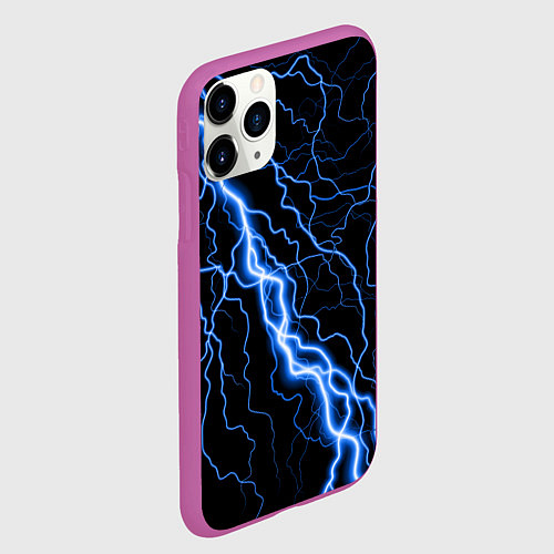 Чехол iPhone 11 Pro матовый ГОЛУБАЯ МОЛНИЯ ГРОЗА / 3D-Фиолетовый – фото 2