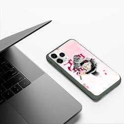 Чехол iPhone 11 Pro матовый Чёрный клевер сакура Аста, цвет: 3D-темно-зеленый — фото 2