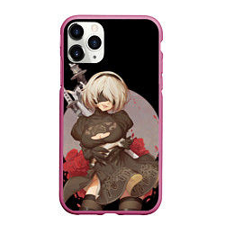 Чехол iPhone 11 Pro матовый Nier: Automata 2B, цвет: 3D-малиновый